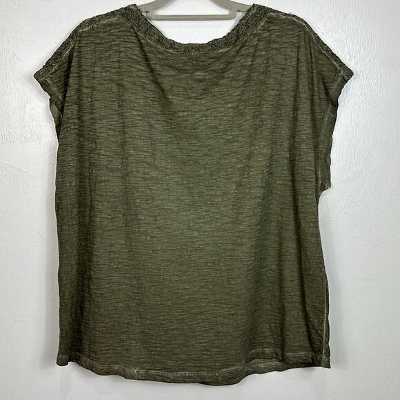 Chico’s Green Cotton Textured Trim Short Sleeve T-shirt Size XL - Picture 3 of 8
